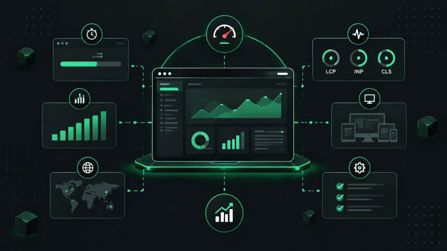 Next.js performance monitoring dashboard showing Core Web Vitals and application optimization metrics.